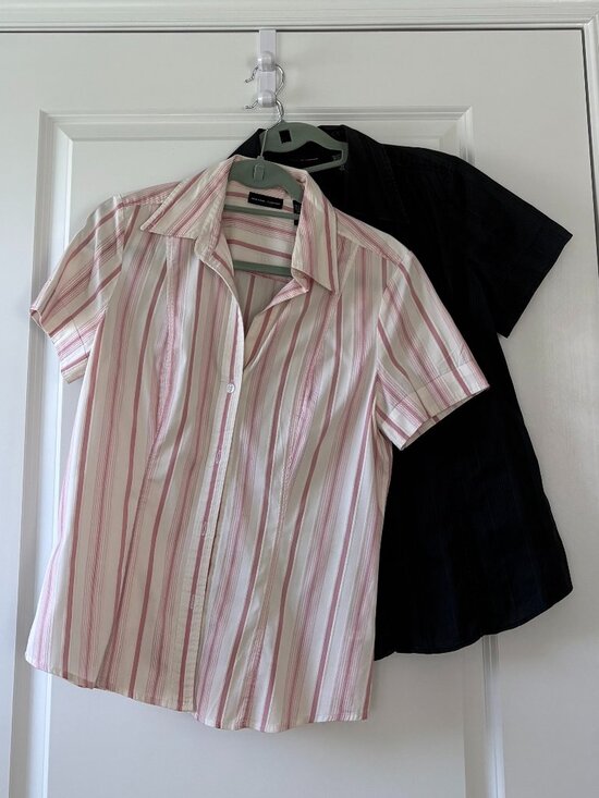 New York & Company Tops - New York & Company Pink and White & A Black Vertical Striped Blouse Size Medium